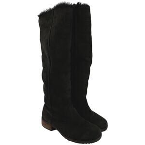 Moschino Cheap and Chic Knee High Boots Suede Faux Fur Lined Heeled Brown 7